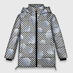 Женская зимняя куртка Серебристые круги на полосатом фоне