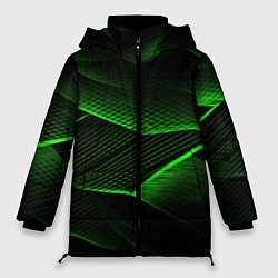 Куртка зимняя женская Зеленые абстрактные полосы, цвет: 3D-красный