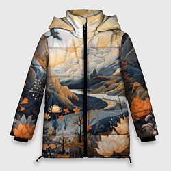 Куртка зимняя женская Солнечное утро в цветущих горах, цвет: 3D-черный