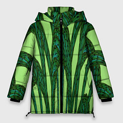 Куртка зимняя женская Зеленый растительный мотив, цвет: 3D-красный