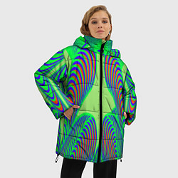 Куртка зимняя женская Сине-зеленые изгибы, цвет: 3D-красный — фото 2