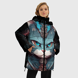 Куртка зимняя женская Кот самурай сердитый, цвет: 3D-черный — фото 2
