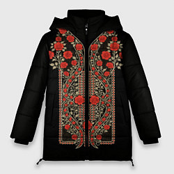 Женская зимняя куртка Растительный цветочный орнамент - красные розы на