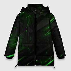 Куртка зимняя женская Dark black green abstract, цвет: 3D-черный