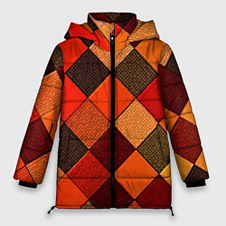 Женская зимняя куртка Шахматка красно-коричневая