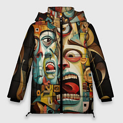 Женская зимняя куртка Живопись с лицами в стиле Пабло Пикассо