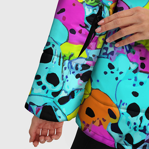 Женская зимняя куртка Паттерн из черепов - поп-арт - иллюзия / 3D-Красный – фото 5