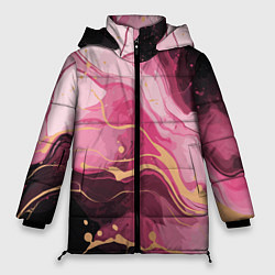 Женская зимняя куртка Абстрактный черно-розовый мраморный узор