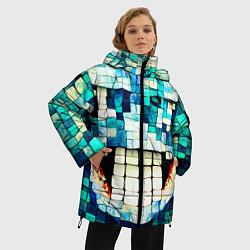 Куртка зимняя женская Смайлик из бирюзовой мазайке, цвет: 3D-черный — фото 2