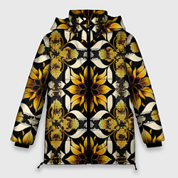 Куртка зимняя женская Витражная лилия узор, цвет: 3D-красный