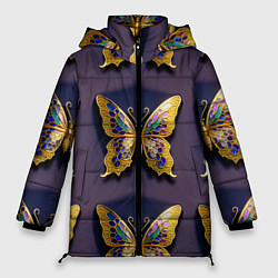 Куртка зимняя женская Золотая бабочка паттерн, цвет: 3D-светло-серый