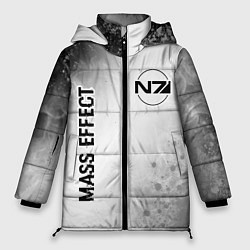 Женская зимняя куртка Mass Effect glitch на светлом фоне: надпись, симво