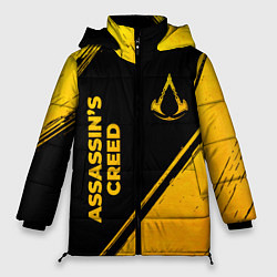 Куртка зимняя женская Assassins Creed - gold gradient: надпись, символ, цвет: 3D-черный