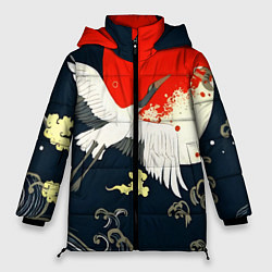 Куртка зимняя женская Кимоно с японскими журавлями, цвет: 3D-красный