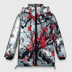 Куртка зимняя женская Лепестки цветущей вишни - сакура, цвет: 3D-светло-серый