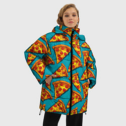 Куртка зимняя женская Кусочки пиццы на синем фоне, цвет: 3D-красный — фото 2