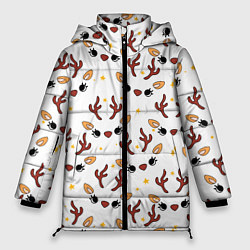 Куртка зимняя женская Оленьи мордочки новогодний узор, цвет: 3D-светло-серый