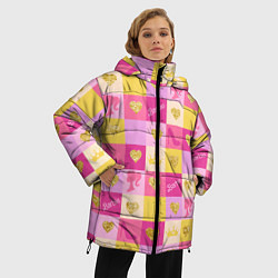 Куртка зимняя женская Барби: желтые и розовые квадраты паттерн, цвет: 3D-светло-серый — фото 2