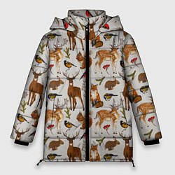 Куртка зимняя женская Лесные животные, цвет: 3D-черный