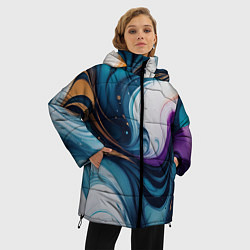 Куртка зимняя женская Жидкий цветной узор - нейросеть, цвет: 3D-черный — фото 2