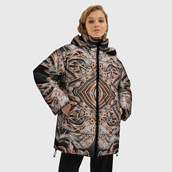 Куртка зимняя женская Выпуклая мандала на тиснённой коже, цвет: 3D-черный — фото 2