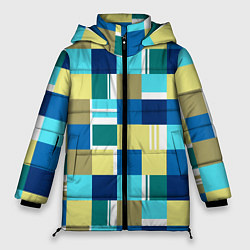 Куртка зимняя женская Ретро квадраты, цвет: 3D-красный