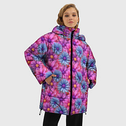 Куртка зимняя женская Цветочный паттерн из гербер, цвет: 3D-черный — фото 2