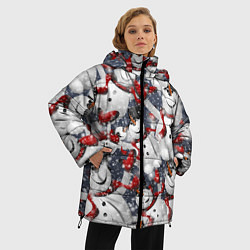 Куртка зимняя женская Зимний паттерн со снеговиками, цвет: 3D-красный — фото 2