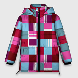 Женская зимняя куртка Ретро квадраты вишнёвые