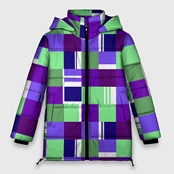 Женская зимняя куртка Ретро квадраты баклажановые