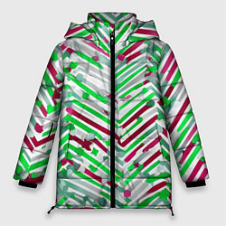 Женская зимняя куртка Новогодние линии зелёный и красный