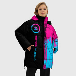 Куртка зимняя женская Ghost of Tsushima - neon gradient: по-вертикали, цвет: 3D-черный — фото 2