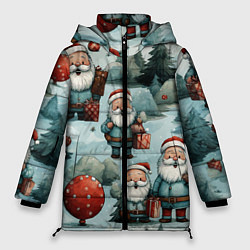 Женская зимняя куртка Рождественский узор с Санта Клаусами