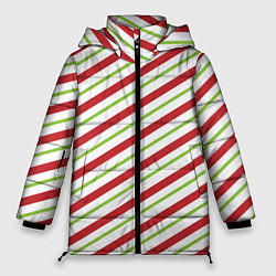 Куртка зимняя женская Рождественский паттерн красно зеленые полосы, цвет: 3D-светло-серый