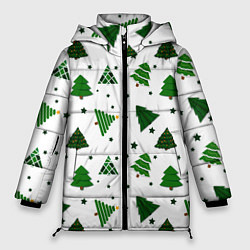 Куртка зимняя женская Узор с зелеными елочками, цвет: 3D-красный