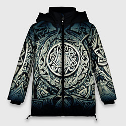 Куртка зимняя женская Орнамент и руны скандинавских викингов, цвет: 3D-черный