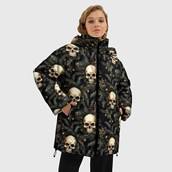 Куртка зимняя женская Череп, шишки и хвойные ветки, цвет: 3D-черный — фото 2