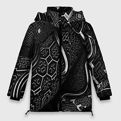 Куртка зимняя женская Чёрно-белая орнамент, цвет: 3D-красный