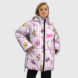 Куртка зимняя женская Барби - розовая полоска и аксессуары, цвет: 3D-черный — фото 2