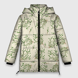 Куртка зимняя женская Веточки с зелеными листьями, цвет: 3D-светло-серый
