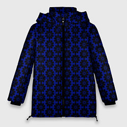 Куртка зимняя женская Чёрно-синий паттерн стилизованные цветы, цвет: 3D-черный