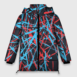 Куртка зимняя женская Синие и красные гранжевые полосы, цвет: 3D-светло-серый