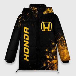 Куртка зимняя женская Honda - gold gradient: надпись, символ, цвет: 3D-черный