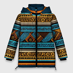 Куртка зимняя женская Этнический рисунок в горизонтальную полоску, цвет: 3D-светло-серый