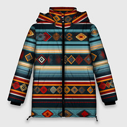 Женская зимняя куртка Этнический орнамент в горизонтальную полоску