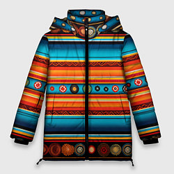 Куртка зимняя женская Этнический узор в горизонтальную полоску, цвет: 3D-светло-серый