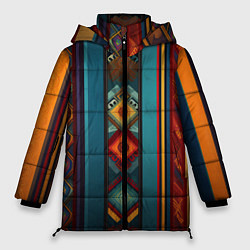 Куртка зимняя женская Этнический орнамент в вертикальную полоску, цвет: 3D-светло-серый
