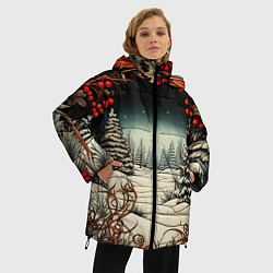 Куртка зимняя женская Новый год природа, цвет: 3D-красный — фото 2