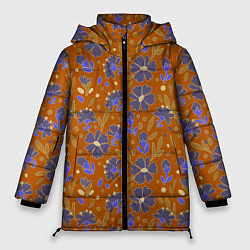 Куртка зимняя женская Цветы в поле коричневый цвет, цвет: 3D-черный
