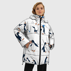Куртка зимняя женская Семейство пингвинов на прогулке, цвет: 3D-красный — фото 2